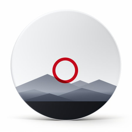 a circle with mountains and a red circle in the middleの素材