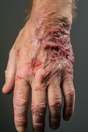 a mans hand with a rash on itの素材