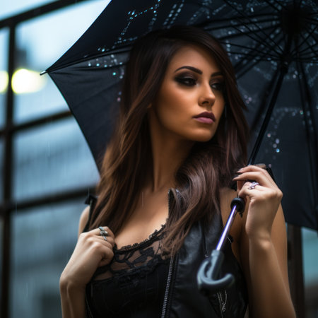 a woman holding an umbrellaの素材