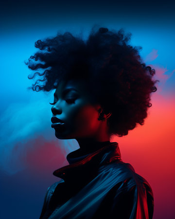 a woman with an afro in front of a colorful backgroundの素材