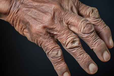 an old mans hand with wrinkles and skin on itの素材