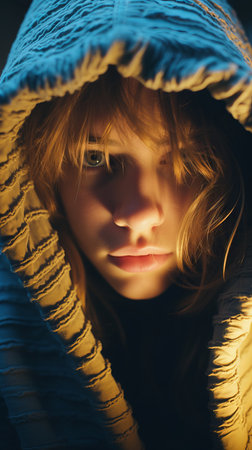 a young girl with a hood on her headの素材