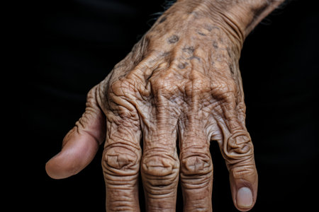 an old womans hand with wrinkles and wrinkles on itの素材