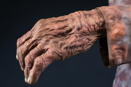 the hand of an old man with wrinkled skinの素材