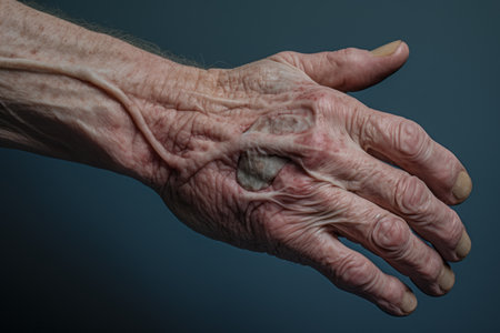 the hand of an old man with wrinkles on itの素材