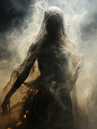 an image of a woman in a veil with smoke coming out of her hairの素材