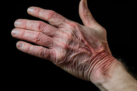 the hand of an old man with wrinkled skinの素材