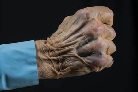 an old mans hand with wrinkles on itの素材