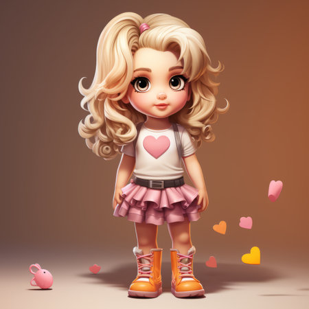 a cartoon girl with blonde hair wearing pink shoes and a t - shirtの素材