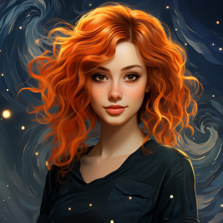 a beautiful red haired woman with orange hairの素材