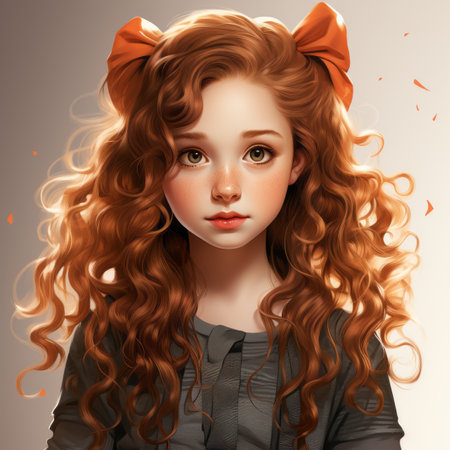 a digital painting of a young girl with long red hairの素材