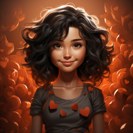 a digital painting of a girl with black hair and red heartsの素材