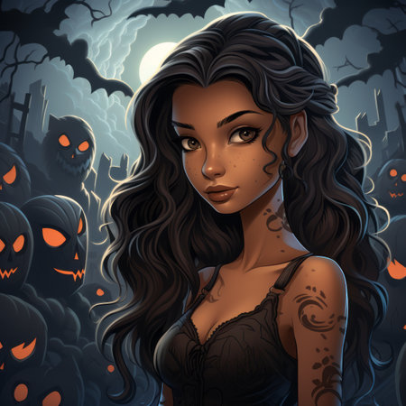 an illustration of a beautiful woman in a halloween costumeの素材