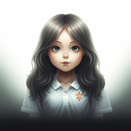 an illustration of a girl in a white shirtの素材