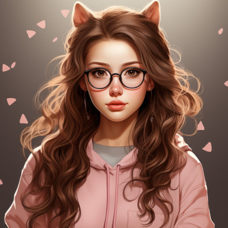 an illustration of a girl with glasses and cat earsの素材