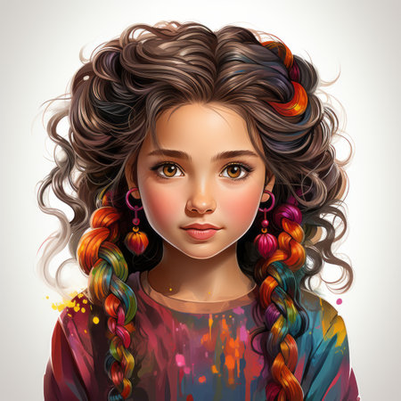 an illustration of a young girl with colorful hairの素材