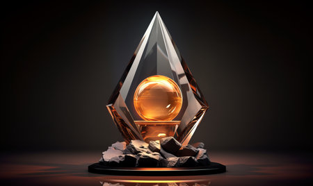3d rendering of an award on a black backgroundの素材