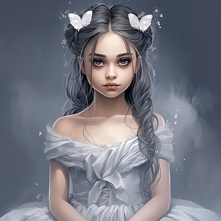 a digital painting of a young girl in a white dressの素材