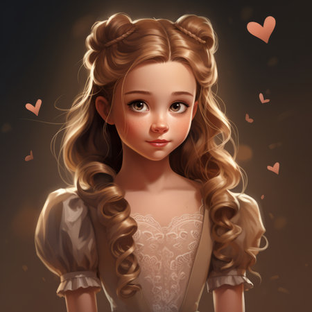 a digital painting of a young girl with long hairの素材