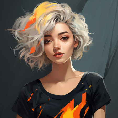 a digital painting of a woman with blonde hair and orange hairの素材