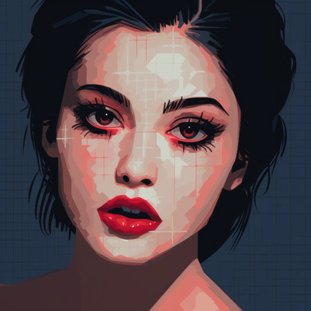 a digital painting of a woman with red eyesの素材