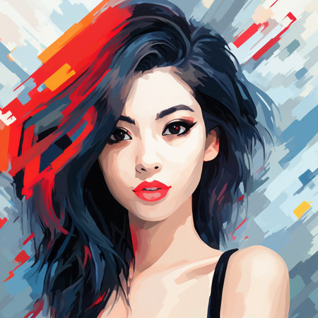 a painting of a woman with red hair and blue eyesの素材