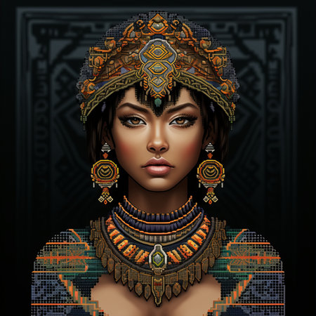 an african woman wearing an ornate headdress and earringsの素材