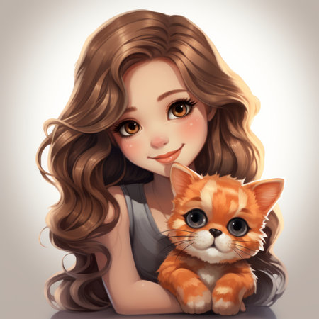 an illustration of a girl holding a catの素材