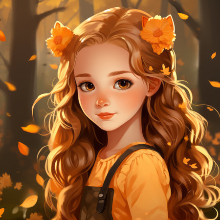 an illustration of a girl with long hair in the fallの素材