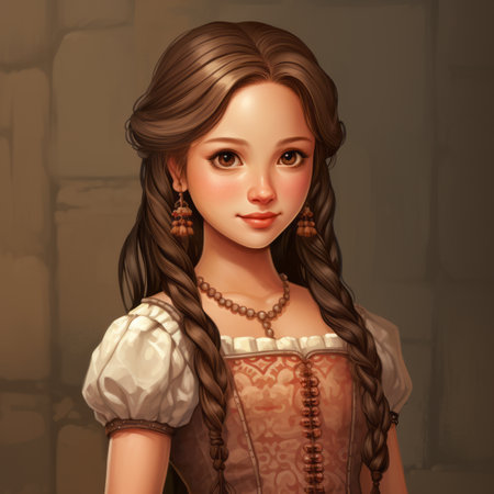 an illustration of a young girl in a medieval dressの素材