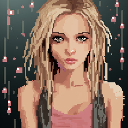 pixel art of a girl with long blonde hairの素材