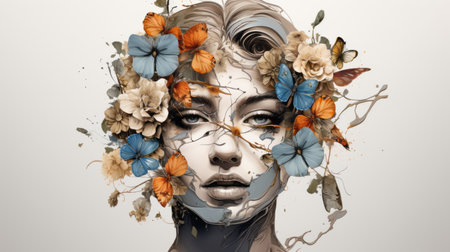 a woman with flowers in her hairの素材