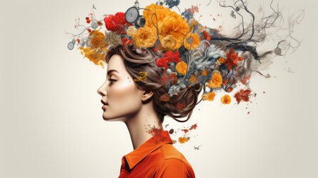 a woman with flowers in her hairの素材