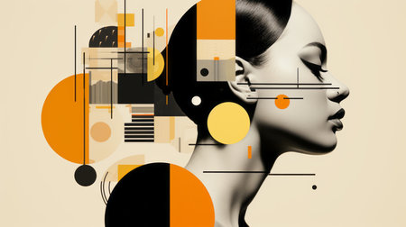 a womans head is surrounded by geometric shapesの素材