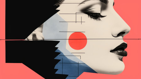 an image of a womans face with a red dot on itの素材