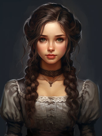 a digital painting of a girl with long hairの素材