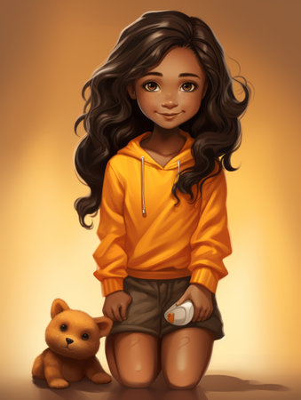 an illustration of a young girl with a teddy bearの素材