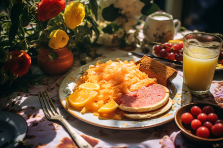 a plate of food on a tableの素材