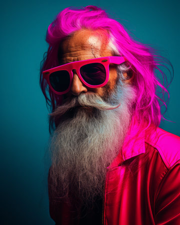 an old man with pink hair and sunglassesの素材