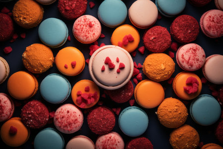 colorful macarons on a dark backgroundの素材