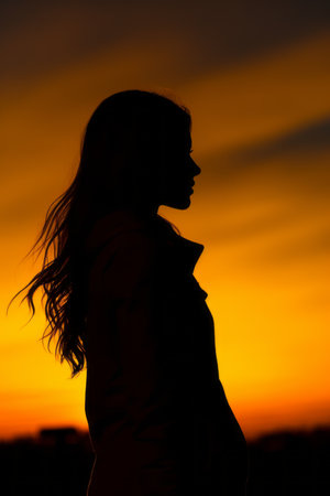 silhouette of a pregnant woman against a sunset backgroundの素材