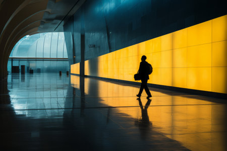 silhouette of a man walking in an airportの素材
