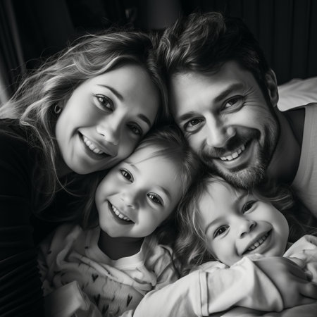 a black and white photo of a familyの素材