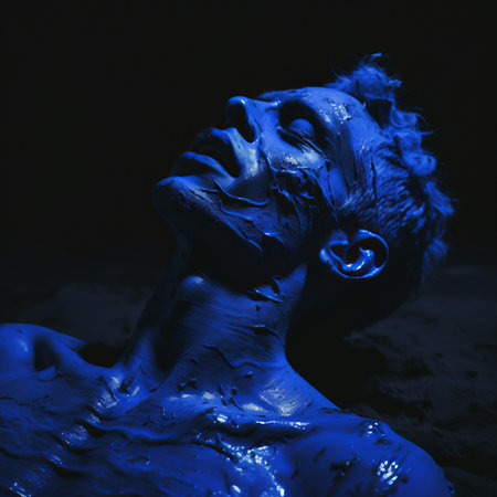 a man with blue paint on his bodyの素材