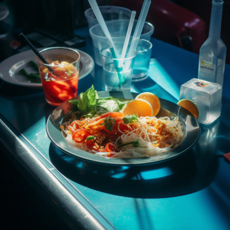 a plate of food on a tableの素材