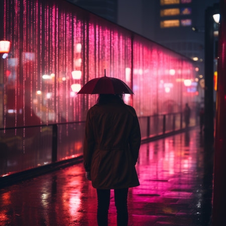 a person standing in the rain with an umbrellaの素材
