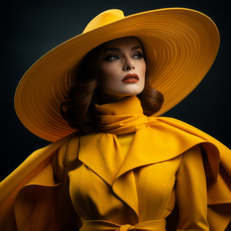 a woman in a yellow dress and hatの素材