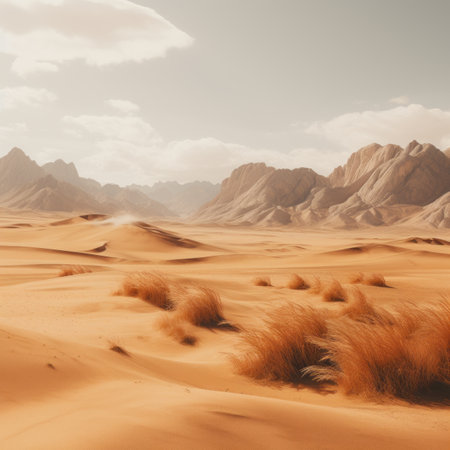an image of a desert landscape with mountains in the backgroundの素材