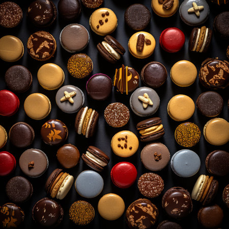 assortment of macarons on black backgroundの素材