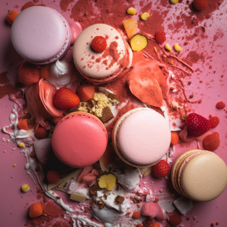 colorful macarons on a pink backgroundの素材